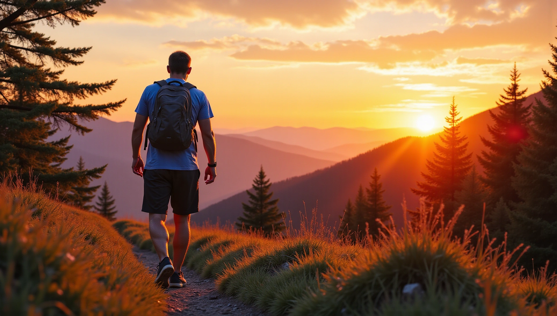 Active lifestyle background image with man hiking