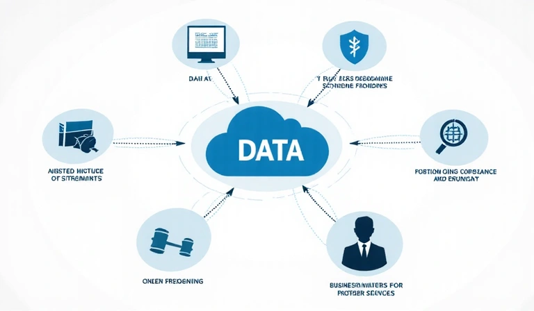 Diagram showing data sharing with trusted partners and legal entities, emphasizing security and privacy